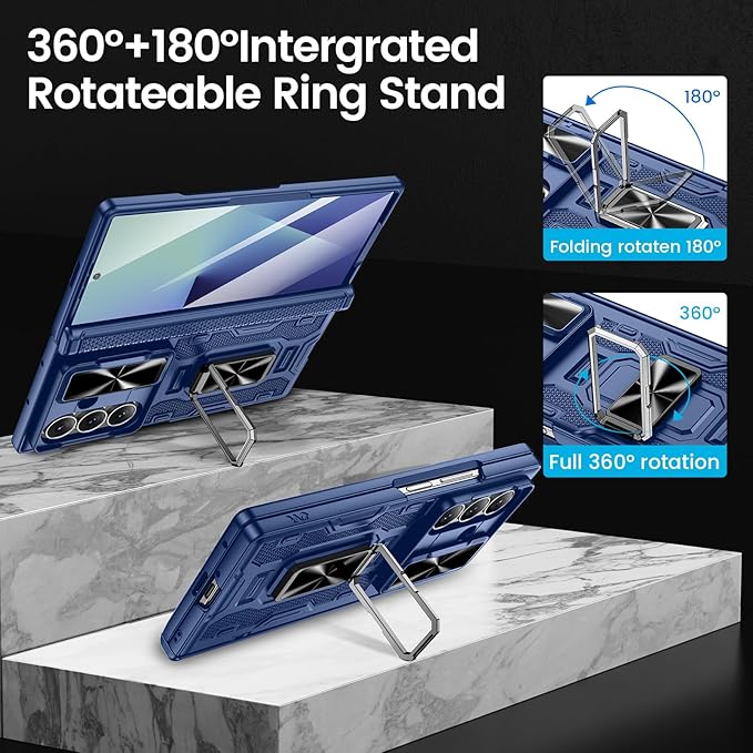 VEGO for Galaxy Z Fold 7 Case with Kickstand, Hinge Protection & Belt Clip Holster & Front Screen Protector & Slide Camera Cover Magnetic Kickstand Case for Samsung Galaxy Z Fold 7 5G - Blue