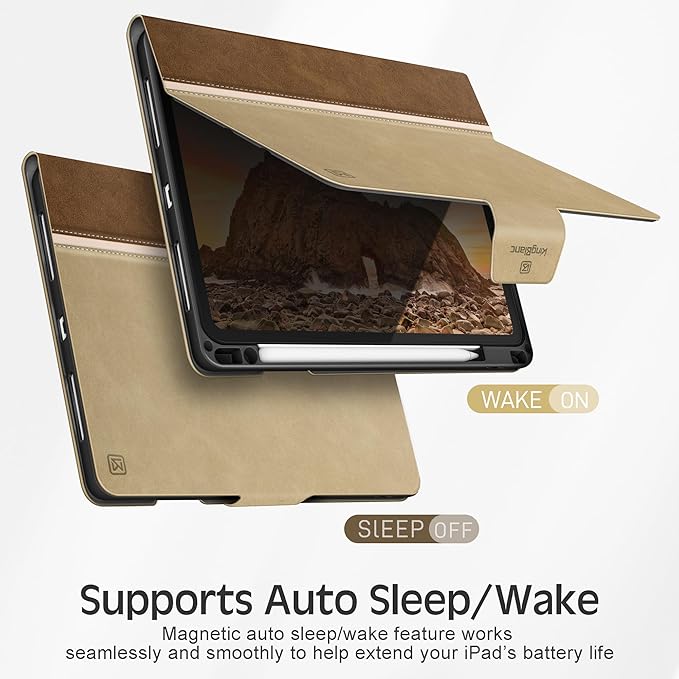 KingBlanc for iPad Air 11-inch Case M3 (2025) / M2 (2024), iPad Air 5th/4th Generation (2022/2020, 10.9") with Pencil Holder, Vegan Leather Stand Cover, Auto Sleep Wake, Viewing/Typing Angle, Beige