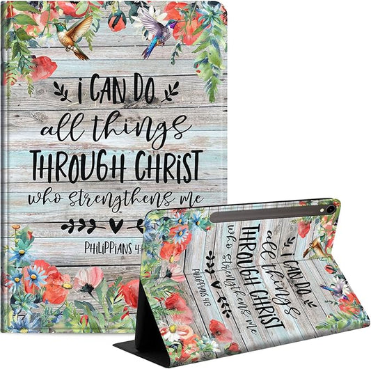 Case for Samsung Galaxy Tab S10 FE/ S9 FE 5G 10.9 Inch/Tab S9 11 Inch, Slim PU Leather Stand Cover with Auto Wake/Sleep, Multi-Angle Viewing & Shockproof, Philippians 4:13