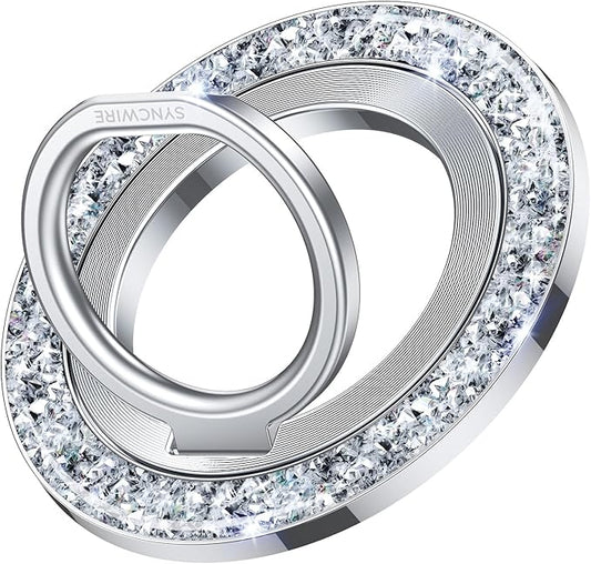 SYNCWIRE Magnetic Phone Ring Holder for MagSafe - Glitter Phone Grip Stand with 360° Rotation & Reinforced Hinge, Compatible with iPhone 16 15 14 13 Pro Max Plus MagSafe Accessories - Glitter Silver