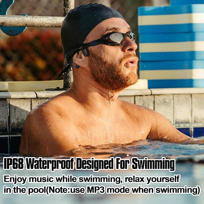 Upgraded Bone Conduction Headphones Bluetooth 5.3 Headset - IP68 Waterproof Wireless Headphone, 32G MP3 Memory, 12Hrs Sport Earphones for Swimming, AI Noise Cancel, Open-Ear Comfort