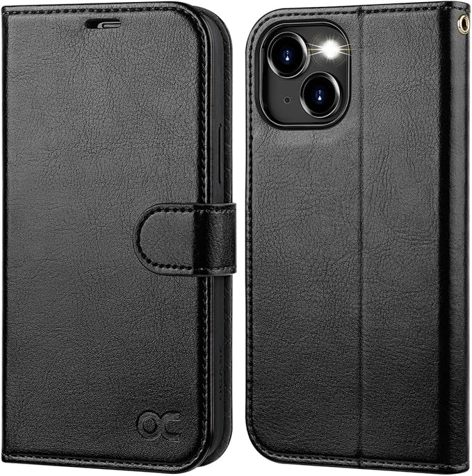 OCASE Compatible with iPhone 15 Wallet Case, PU Leather Flip Folio Case with Card Holders RFID Blocking Kickstand [Shockproof TPU Inner Shell] Phone Cover 6.1 Inch 2023, Black