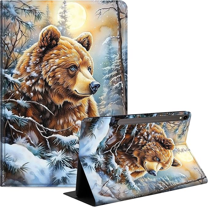 Case for Samsung Galaxy Tab S10 FE/ S9 FE 5G 10.9 Inch/Tab S9 11 Inch, Slim PU Leather Stand Cover with Auto Wake/Sleep, Multi-Angle Viewing & Shockproof, Adorable Bear