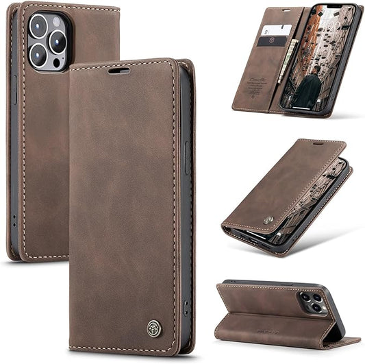 for iPhone 13 Pro Max Case, Flip Wallet Leather Case with Card Holder Magnetic Closure Shockproof Kickstand Protective Phone Cases Cover for iPhone 13 Pro Max, Coffee