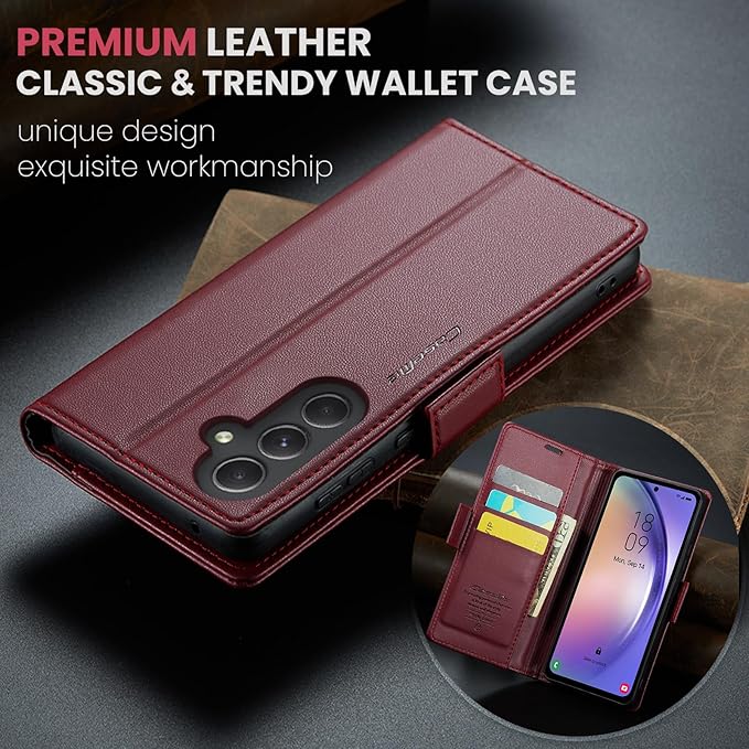 for Samsung Galaxy A54 5G Case, Premium PU Leather Wallet Case Flip Cover with [RFID Blocking][Card Holder][Stand Function] Shockproof Protective for Samsung Galaxy A54, Red