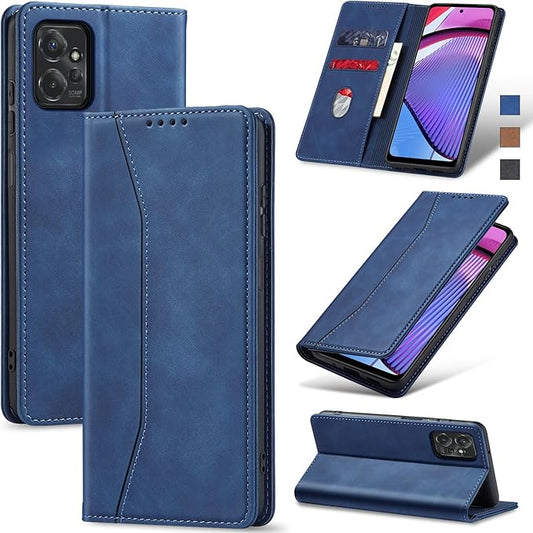 Jasonyu Flip Wallet Case for Moto G Power (2023),Leather Magnetic Folio Cover with Card Holder,Kickstand - TPU Shockproof Durable Protective Phone Case,Blue