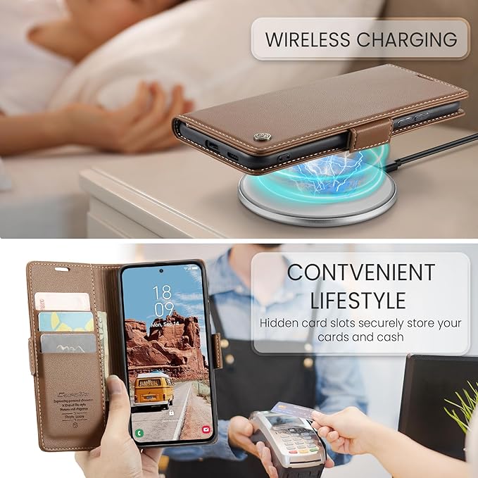 SINIANL for Samsung Galaxy S25 Wallet Case with RFID Blocking, S25 Case Wallet for Men Women with Card Holder Magnetic Clasp Kickstand Leather Book Folio Case for Galaxy S25 Brown