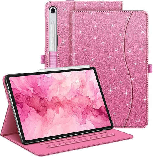 Fintie Case for Samsung Galaxy Tab S10 Lite/ S10 FE/ S9 FE 5G 10.9 Inch/Tab S9 11 Inch with S Pen Holder, Multi-Angle Viewing Protective Cover with Pocket, Auto Sleep/Wake, Glittering Pink