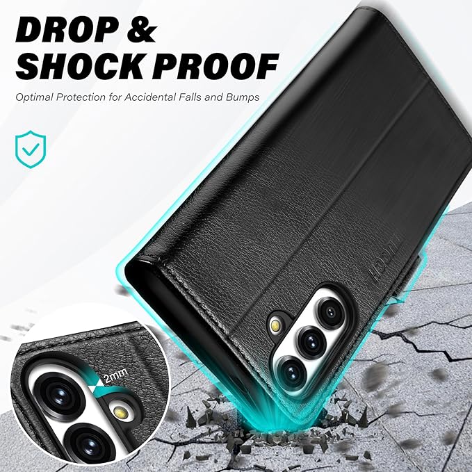 TUCCH Wallet Case for Galaxy S25 Plus, Magnetic PU Leather Stand [RFID Blocking] Card Slots Protective Folio Cover with [TPU Shockproof Interior Case] Compatible with Galaxy S25 Plus, Textured Black