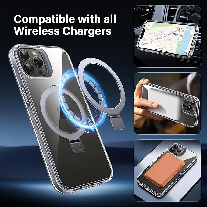 Magnetic Case for iPhone 13 Pro - [Built-in Invisible Stand] [Compatible with MagSafe] [Military Grade Drop Protection] Anti-Yellowing Hard Back Silicone Edge Cover, 6.1", Clear