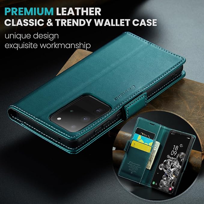 Case for Samsung Galaxy S20 Ultra Wallet Case, RFID Blocking PU Leather Flip Folio Cover Card Holder Kickstand Shockproof Phone Case Compatible with Samsung Galaxy S20 Ultra, Blue Green