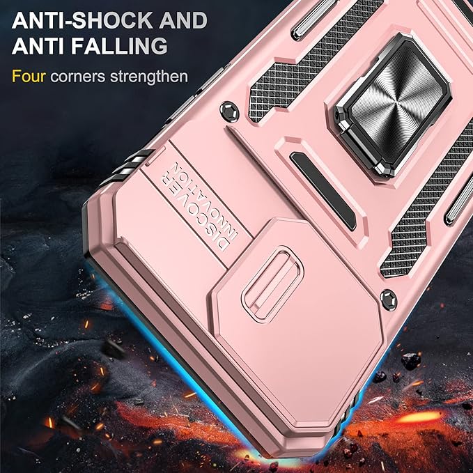 Phone Case for iPhone 14 Pro Max Case iPhone 14 Pro Max Phone Case with Camera Cover, with Ring Holder Kickstand, with Magnetic Car Mount Function, for iPhone 14 Pro Max (Rose Gold)