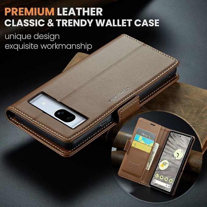 for Google Pixel 7A Case, Premium PU Leather Wallet Case Flip Cover with [RFID Blocking][Card Holder][Stand Function] Shockproof Protective for Google 7A, Brown