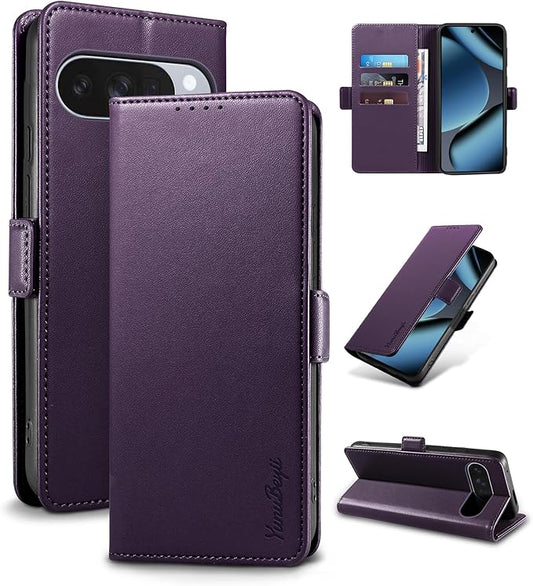 Wallet Flip Case for Google Pixel 10/10 Pro 5G - [RFID Blocking] Luxury PU Leather Card Holder Magnetic Phone Cover with Kickstand,Shockproof Protective Case,Purple