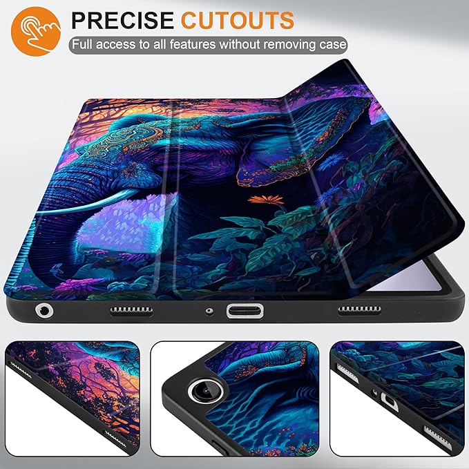 MEEgoodo Case for Samsung Galaxy Tab A9 Plus 11 inch Cover 2024 2023 with S Pen Holder, A9+ Smart Tablet Cases with Leather Trifold Stand+Soft TPU Back Shell+Smart Auto Wake/Sleep, Elephants