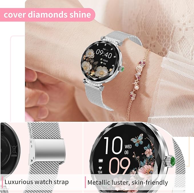 Smart Watches for Women Android/iOS, IP68 Waterproof Fitness Tracker with Bluetooth Calls, Activity Pedometer/Heart Rate/SpO2 Monitor/100+ Sports Model(Silver 2 Straps)