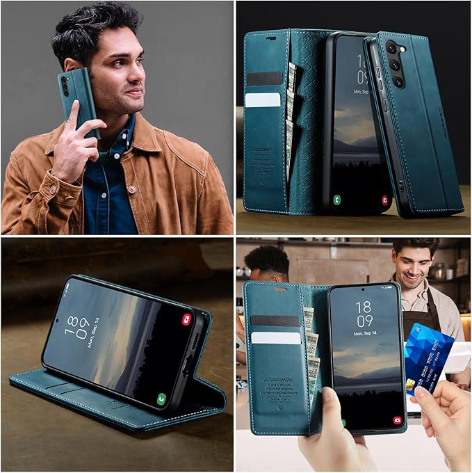 Wallet Case for Samsung Galaxy S23 Plus Leather Wallet Flip Cover with Card Holder, Kickstand, Magnetic Closure, RFID Blocking TPU Shockproof Phone Case Compatible with S23 Plus, Blue-Green