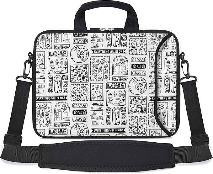 RICHEN 14 15 15.4 15.6 inch Laptop Shoulder Bag Messenger Bag Notebook Handle Sleeve Neoprene Carrying Case with Accessories Pocket (14-15.6 inch, Animal Cartoon)