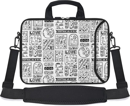 RICHEN 14 15 15.4 15.6 inch Laptop Shoulder Bag Messenger Bag Notebook Handle Sleeve Neoprene Carrying Case with Accessories Pocket (14-15.6 inch, Animal Cartoon)