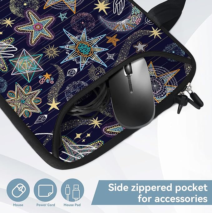 RICHEN 14 15 15.4 15.6 inch Laptop Shoulder Bag Messenger Bag Notebook Handle Sleeve Neoprene Carrying Case with Accessories Pocket (14-15.6 inch, Stars)