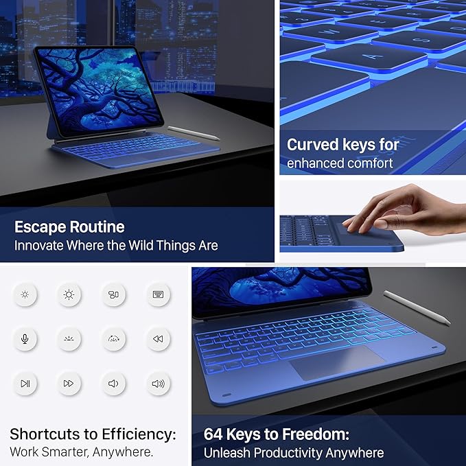 typecase Keyboard Case for iPad Air 13(M3 2025 / M2 2024) and iPad Pro 12.9 (6th, 5th, 4th, 3rd Gen),Magic Keyboard, Easy-Set Magnetic Stand,Multi-Touch Trackpad, 11 Colors Backlight,Navy Blue