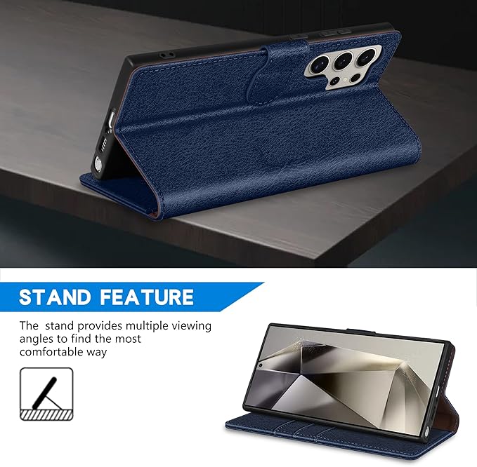 ZZXX for Samsung Galaxy S25 Ultra Wallet Case with [RFID Blocking] Card Slot Kickstand Magnetic Closure Leather Flip Fold Protective Phone Case for Galaxy S25 Ultra 5G Case Wallet(Blue-6.8 inch)