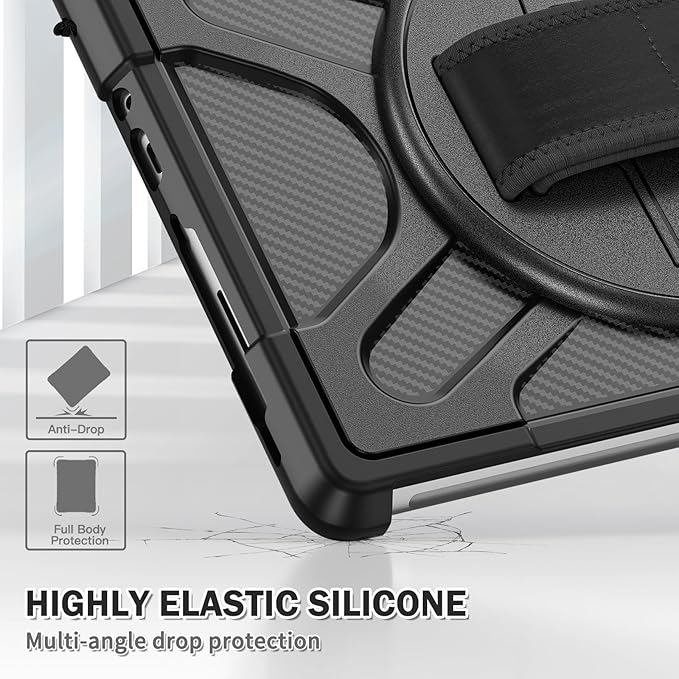 BRAECNstock Case for Microsoft Surface Go 4 (2023) Go 3 (2021) Go 2 (2020) Go (2018) Rugged Protective Kids Case with [Rotating Hand Strap+Stand], Compatible with Type Cover Keyboard, Black