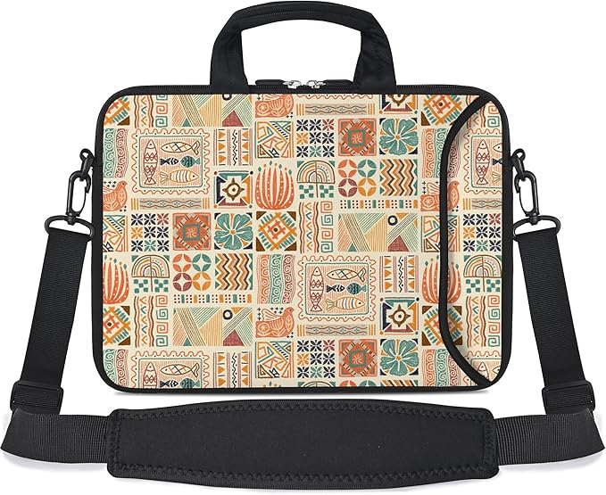 RICHEN 14 15 15.4 15.6 inch Laptop Shoulder Bag Messenger Bag Notebook Handle Sleeve Neoprene Carrying Case with Accessories Pocket (14-15.6 inch, Geometric Drawing)