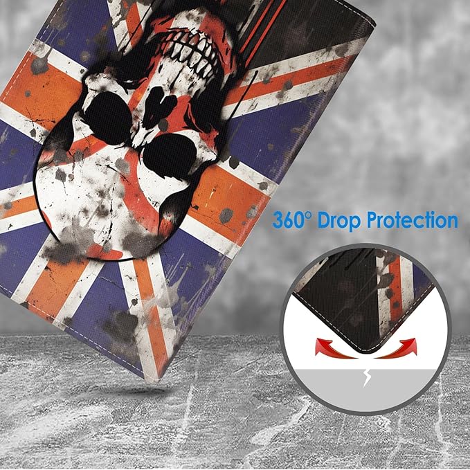 Case for Samsung Galaxy Tab A9 Plus 11 Inch 2023 Model (SM-X210/X216/X218), Slim Lightweight PU Leather Stand Cover with Auto Wake/Sleep, British Flag Skull