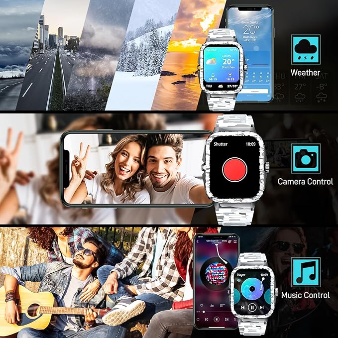 Military Smart Watches for Men (Make/Answer Call) 1.96" Screen Outdoor Activity Tracker with 100+ Sport Modes Health Monitor 3ATM Waterproof Smartwatch (Camouflage Grey)