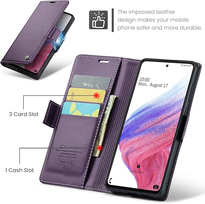 for Samsung Galaxy A53 5G Case, Premium PU Leather Wallet Case Flip Cover with [RFID Blocking][Card Holder][Stand Function] Shockproof Protective for Samsung Galaxy A53, Purple