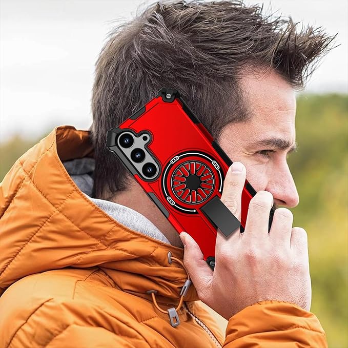 Magnetic Case for Galaxy S25/Galaxy S24, Built-in Stand [Compatible with Mag-Safe] Shockproof Protective Cover Case for Samsung Galaxy S25/Galaxy S24 Red