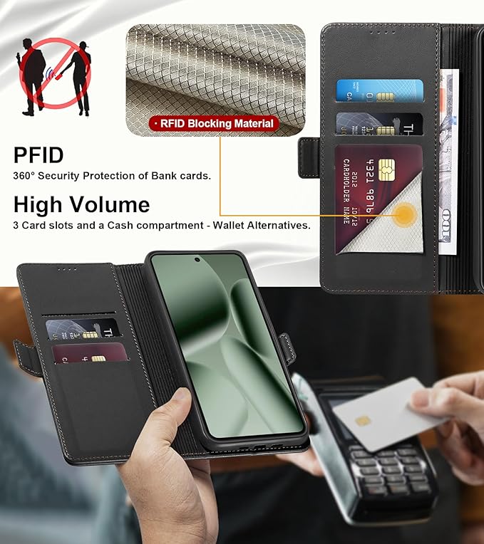 Wallet Flip Case for Google Pixel 10 Pro XL 5G - [RFID Blocking] Luxury PU Leather Card Holder Magnetic Phone Cover with Kickstand,Shockproof Protective Case,Black