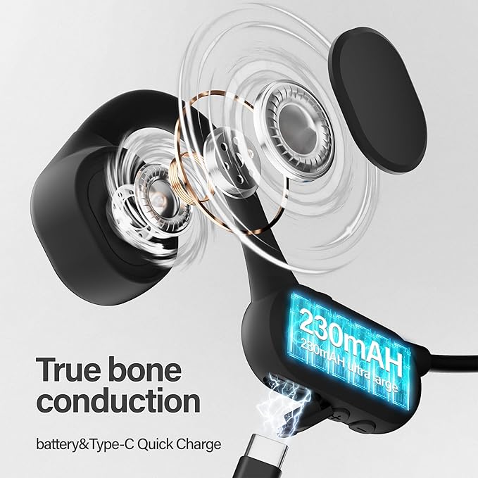 New Bone Conduction Headphones, 12Hrs Playtime Wireless Headphones,Bluetooth 5.4 Open-Ear Headphones with Mic,Waterproof Sports Earphones with earplugs, for Running, Cycling, Travling (Black)