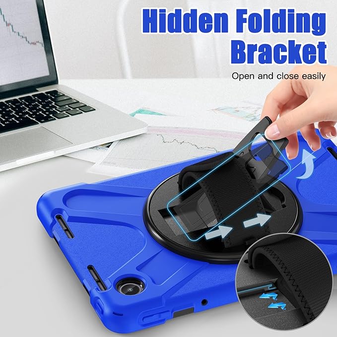 TSQQST Case for Lenovo Tab M11/ Tab K11 LTE 11" 2024 TB-330FU/TB330XU for Kids | Full Body Protection Case with Swivel Stand Hand Strap Shoulder Strap for Lenovo Xiaoxin Pad 2024 (TB331FC) | Blue