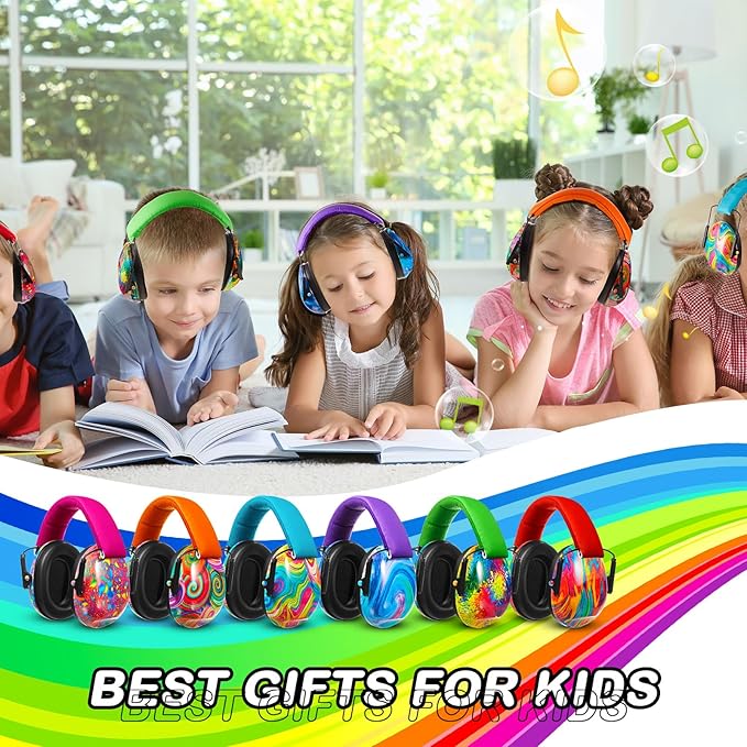 Amylove 6 Pcs Kids Noise Cancelling Headphones 27db Adjustable Earmuffs for Autism Sensory Toddler Children(Bright Colors)