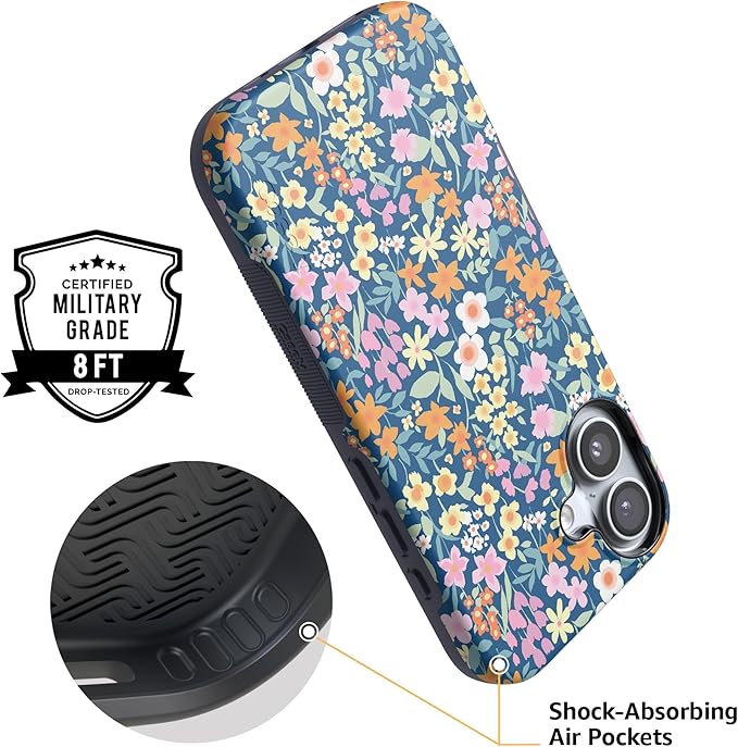 Casely iPhone 17 Case | Full Bloom | Navy Floral | Compatible with MagSafe | Bold Protective Design