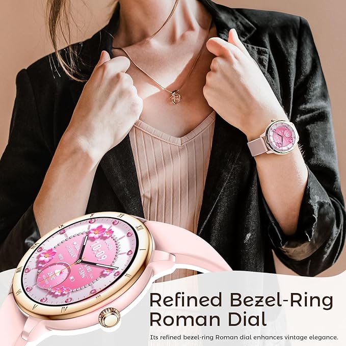 EIGIIS Android Smart Watches for Women 1.27" HD Roman Dial Sports Watches Activity Trackers with Heart Rate Sleep Monitor Smartwatch for iPhone Fitness Tracker Reloj Inteligente para Mujer