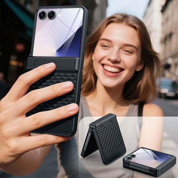 Magnetic for Samsung Galaxy Z Flip 7 Case [Hinge Protection＆Kickstand][Compatible with MagSafe][Built-in Screen Protector] Full-Body Military Protection Phone Case for Samsung Z Flip 7 Black