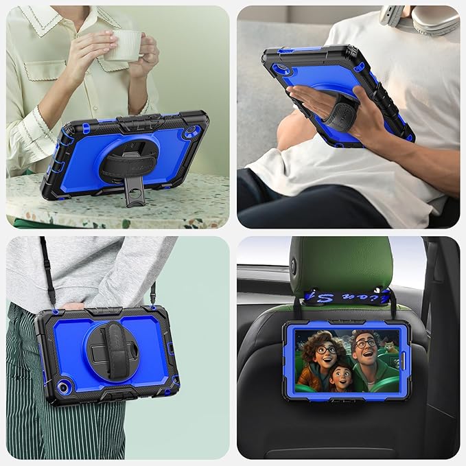 SEYMAC Case for Lenovo Tab One 8.7 inch/ K9 TB305FU (2025), Heavy Duty Full-Body Shockproof Protective Case with Screen Protector, Stand, Hand/Shoulder Strap and Pen Holder, Dark Blue