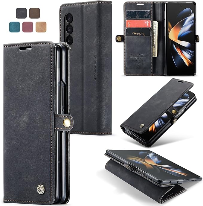 for Samsung Galaxy Z Fold4 Case, Flip Wallet Leather Case with Card Holder Magnetic Closure Shockproof Kickstand Protective Phone Cases Cover for Samsung Galaxy Z Fold4,Black
