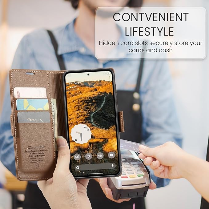 for Google Pixel 9 Pro XL Case, Premium PU Leather Wallet Case Flip Cover with [RFID Blocking][Card Holder][Stand Function] Shockproof Protective for Google 9 Pro XL, Brown