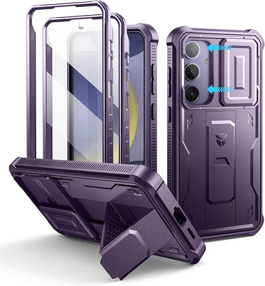 Dexnor for Samsung Galaxy S24 Plus Case with Built-in Slide Camera Cover & Screen Protector & Kickstand, Shockproof Rugged Case Full-Body Bumper Protective Cover for Galaxy S24 Plus (2024),Purple