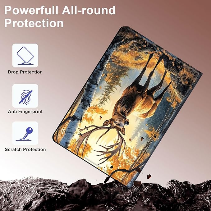 Case for Samsung Galaxy Tab A9 8.7-Inch 2023, Slim PU Leather Stand Cover with Auto Wake/Sleep, Multi-Angle Viewing & Shockproof, Autumn Deer