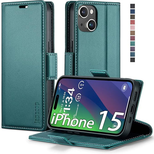 japezop iPhone 15 5G Wallet Case with [RFID Blocking],Card Holder Kickstand Magnetic,Leather Flip Case Wallet for iPhone 15 5G 6.1 Inch (Fashion Green)