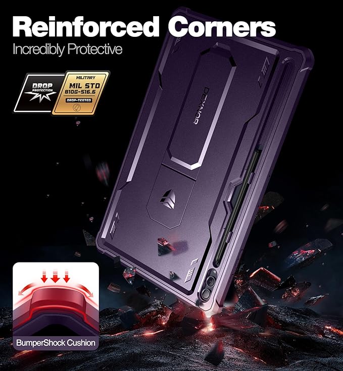 Dexnor Case for Samsung Galaxy Tab S10 Ultra (2024), S9 Ultra(2023), S8 Ultra(2022) 14.6 Inch, [Built in Screen Protector & Kickstand] with Pen Holder Heavy Duty Shockproof Protective Cover - Purple