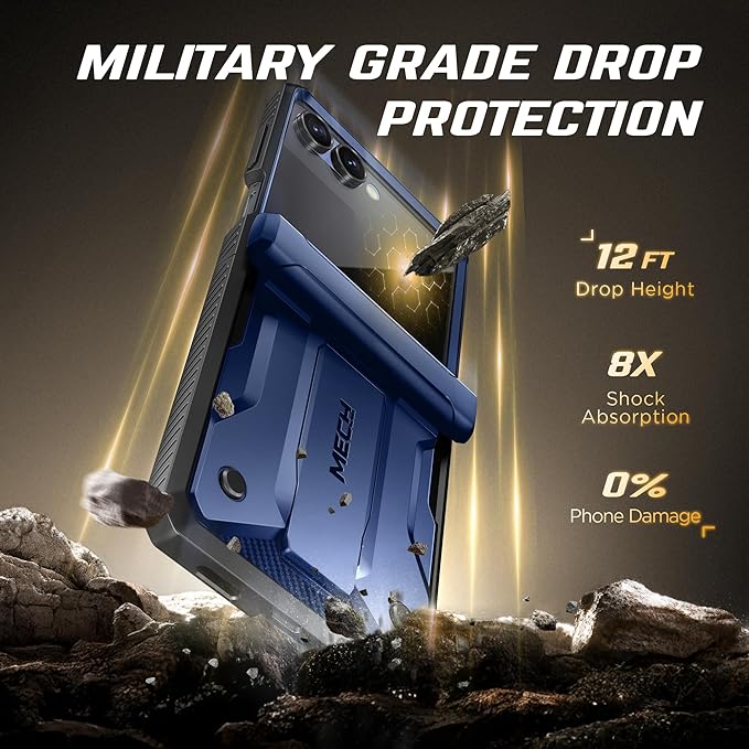 TONGATE for Z Flip 7 Case with Privacy Screen Protector, [Stand & Belt-Clip] [Hinge Protection] [Anti-Slip], Full-Body Military Grade Protective Phone Case for Samsung Galaxy Z Flip 7 5g 2025, Blue