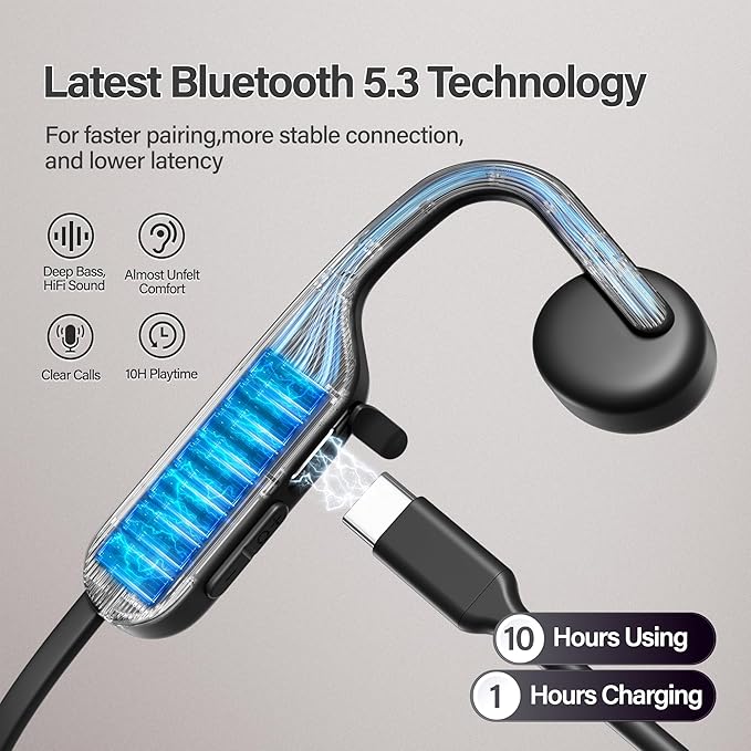 Bone Conduction Headphones, Wireless Bluetooth Open-Ear Sports Headphones with Mic, Type-C Quick Charging 12H Playtime, Upgrade Waterproof Earphones for Running, Walking, Cycling, Workout, Gift
