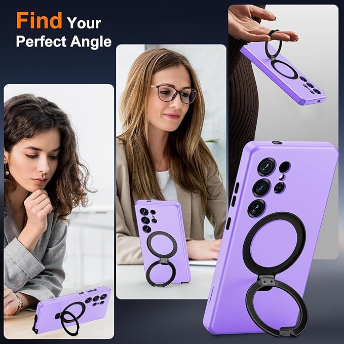 Designed for Samsung Galaxy S25 Ultra Case with Magnetic Ring Stand [Compatible with Mag-Safe][Military Grade Drop Protection][Build in Kickstand] S25 Ultra Phone Case 6.9",Light Purple