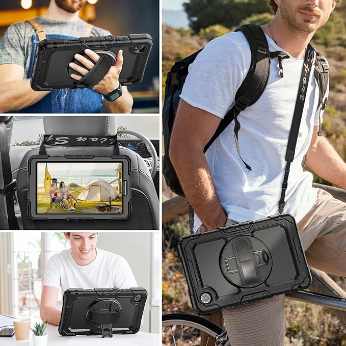 HXCASEAC Case for Lenovo Tab One/Tab K9 2025 (TB-305FU) 8.7 inch, with Screen Protector/Rotating Hand Strap/Sturdy Stand, Protective Cover for Lenovo one Tablet - Black